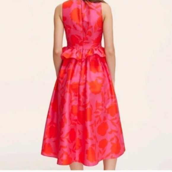 kate spade Coral Pink Floral Peplum Midi Dress Size 6 - Picture 5 of 7
